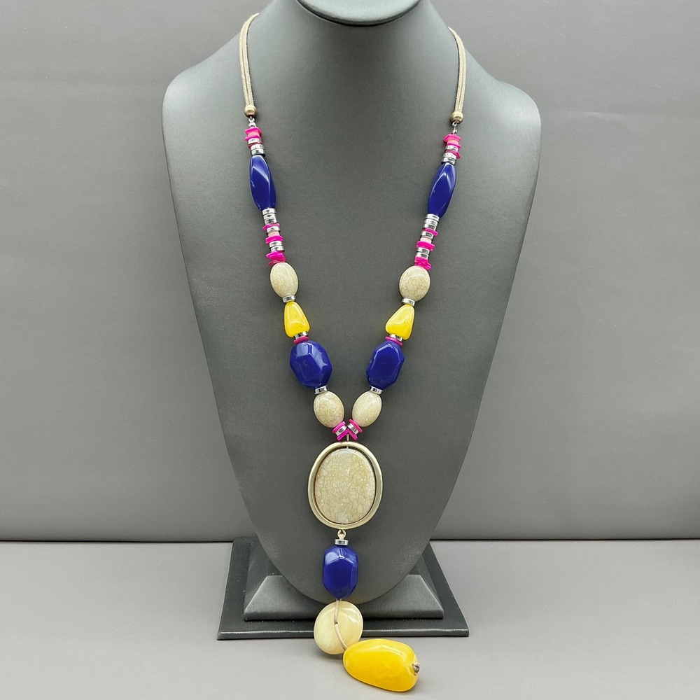 Chico's Necklace Women Multicolor Beaded Cord Statement Chunky Jewelry 24 Inch